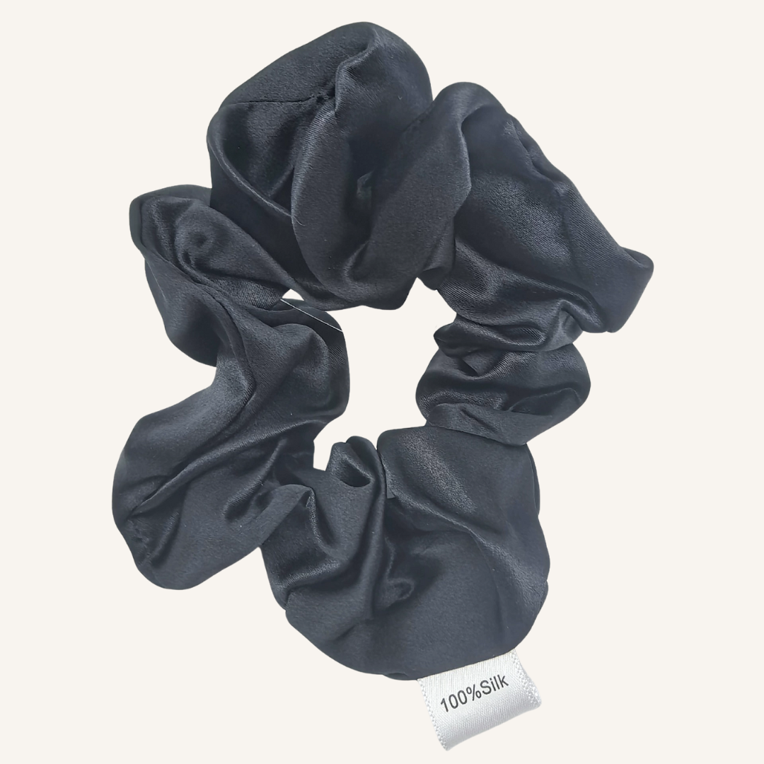 100% Mulberry Silk Scrunchie| 5cm Hair Tie for Damage-Free Styling – Lotus Pink & Black